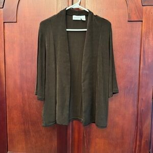 Chico's Travelers Classic Long Knit Jacket Chocolate Brown Size 1
